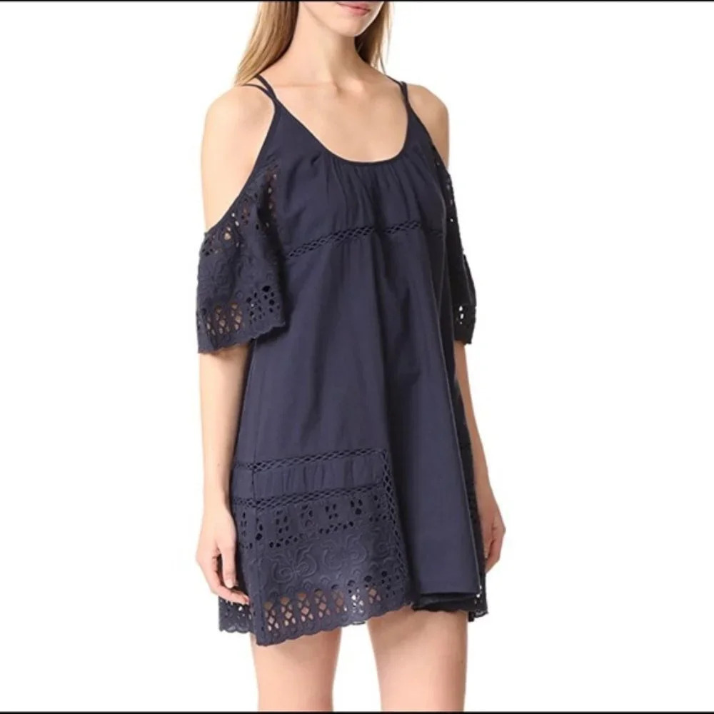 Anthropologie dRA Nancy Navy Eyelet Cotton Dress Size S